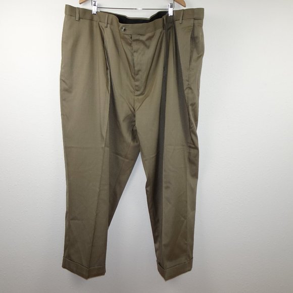 Savane Pants Savane Dress Pants Mens Size 58x3 Brown Pleated Cuffed